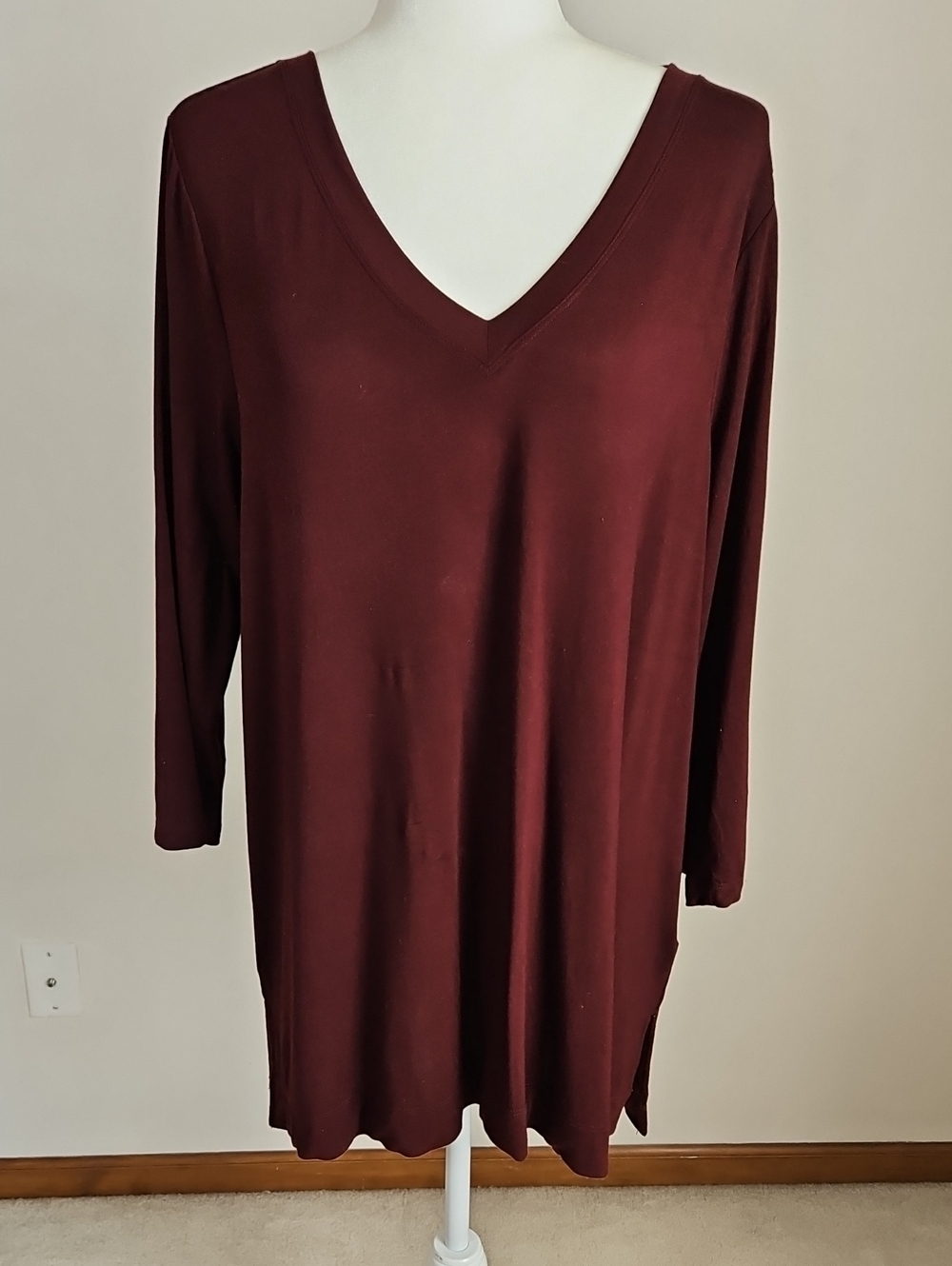 Liverpool V Neck Tunic Long Sleeve Maroon Modal Stretch Soft Size XL Lagenlook